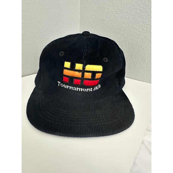 Vintage SAM JUNG HO Tournament Skis Corduroy Black Hat - Picture 1 of 13